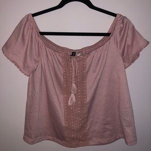 Off the shoulder blush pink top